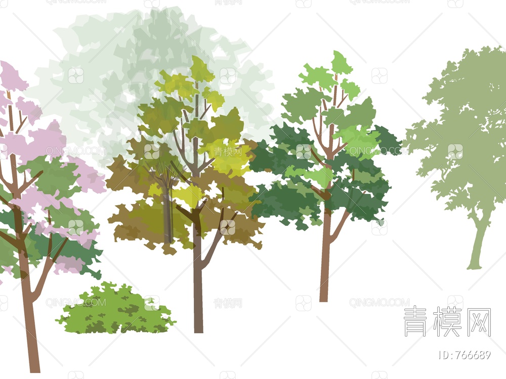 2D手绘植物 景观树SU模型下载【ID:766689】