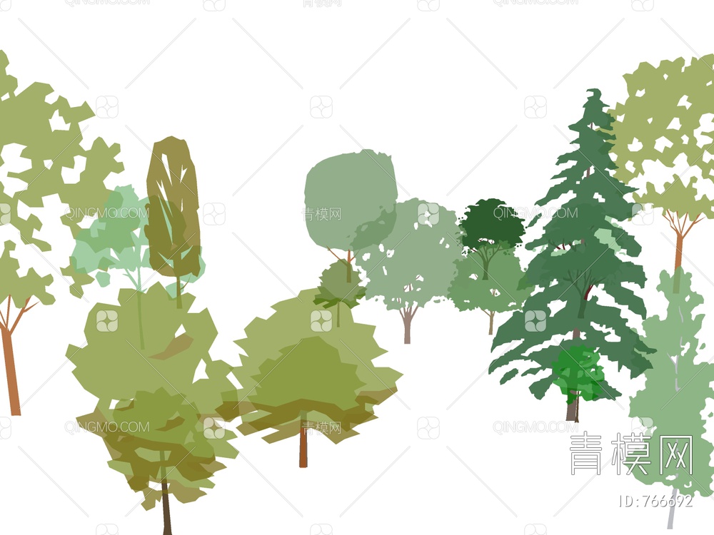 2D手绘植物 景观树SU模型下载【ID:766692】