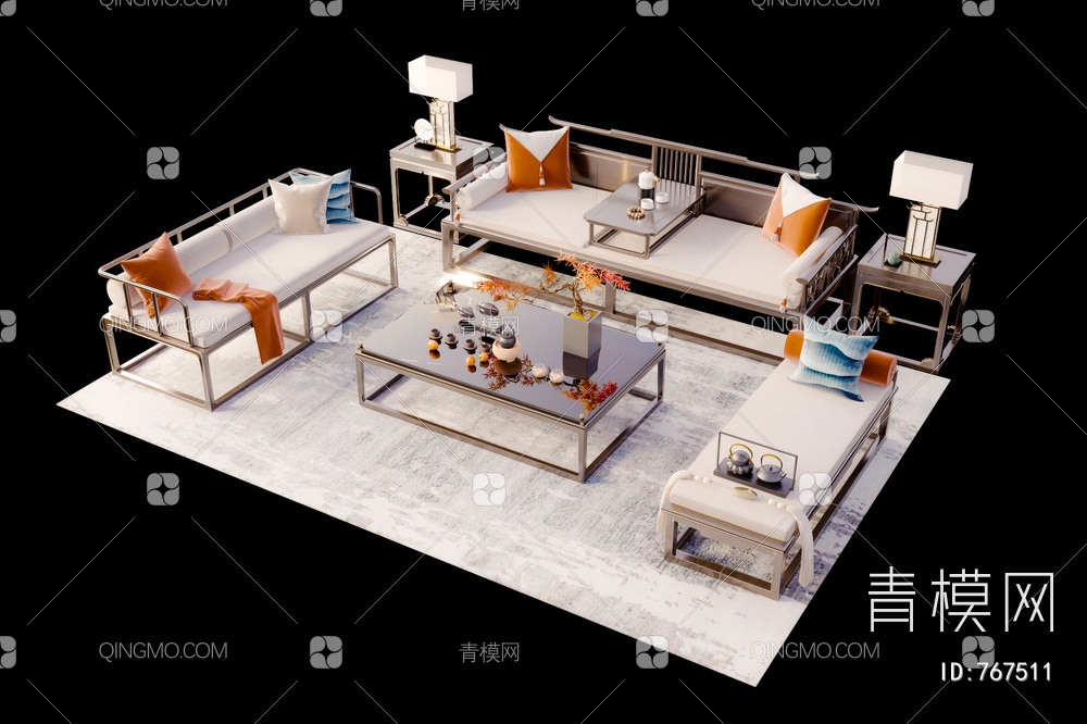 客厅家具沙发组合3D模型下载【ID:767511】