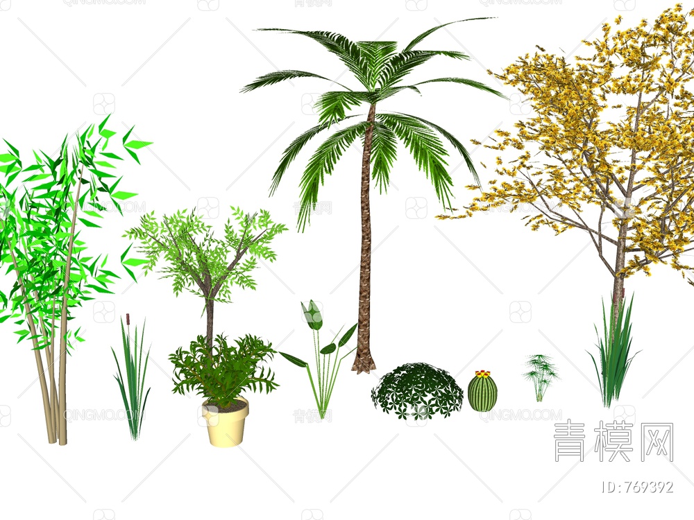 2D植物 景观树 灌木 植物组团 植物堆SU模型下载【ID:769392】
