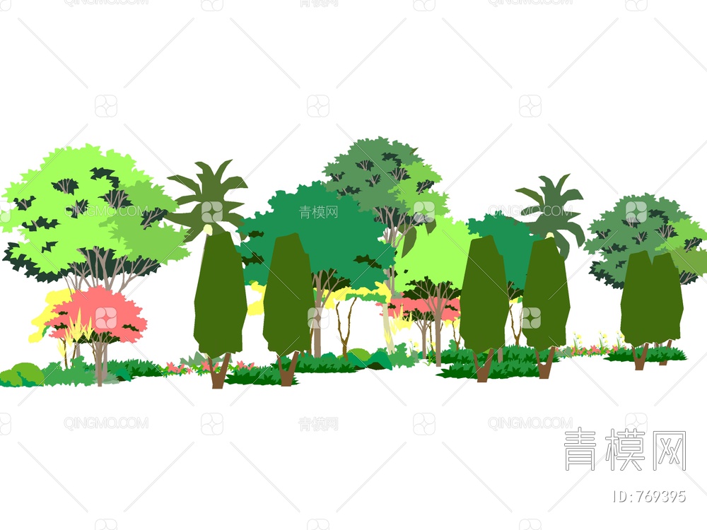 2D植物 景观树 灌木 植物组团 植物堆SU模型下载【ID:769395】