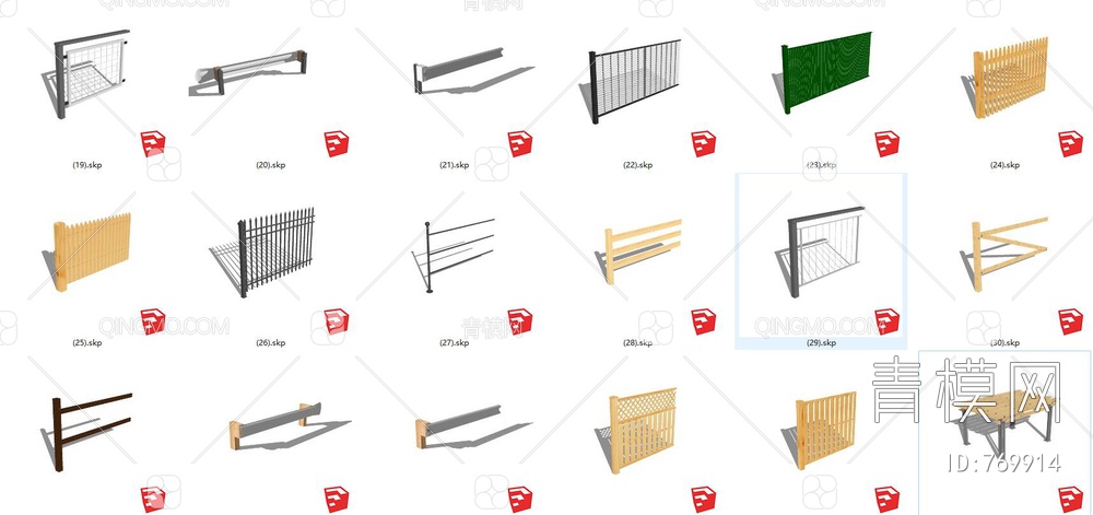 铁艺栏杆 木栅栏 高速公路栏杆SU模型下载【ID:769914】