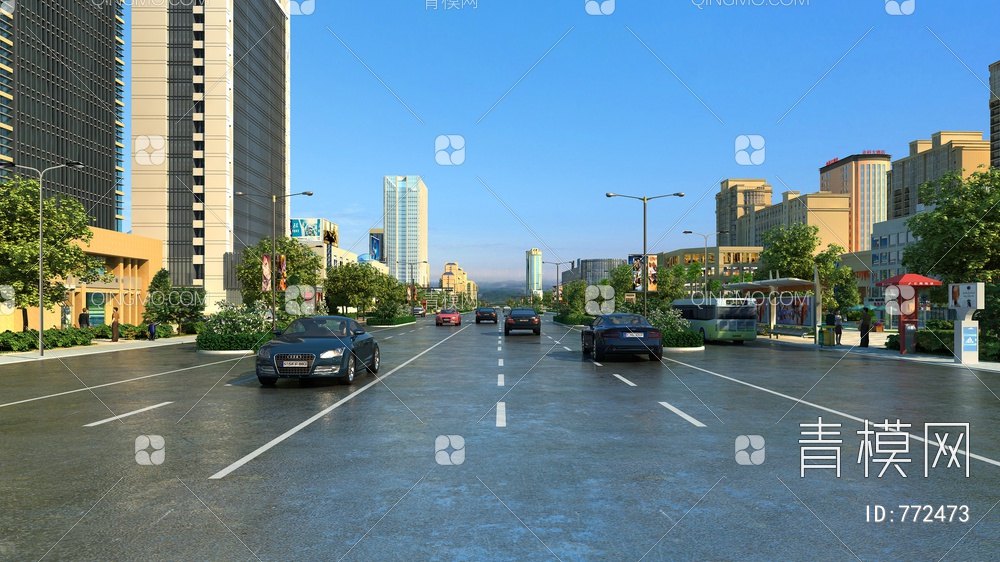 城市道路3D模型下载【ID:772473】