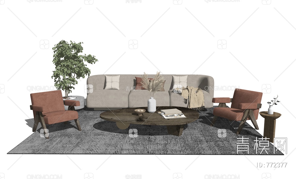 沙发茶几组合 休闲椅SU模型下载【ID:772377】