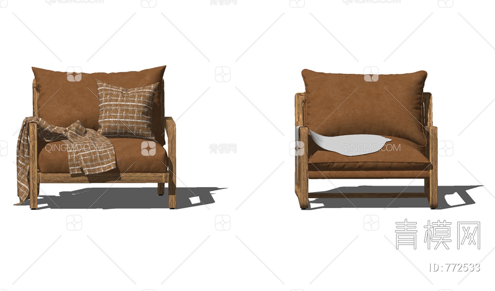 木质皮革休闲椅SU模型下载【ID:772533】