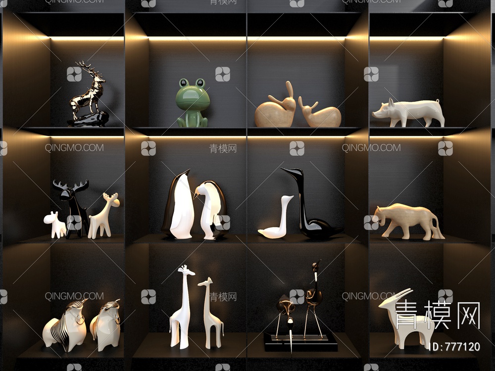 饰品摆件,猪，企鹅鹿3D模型下载【ID:777120】