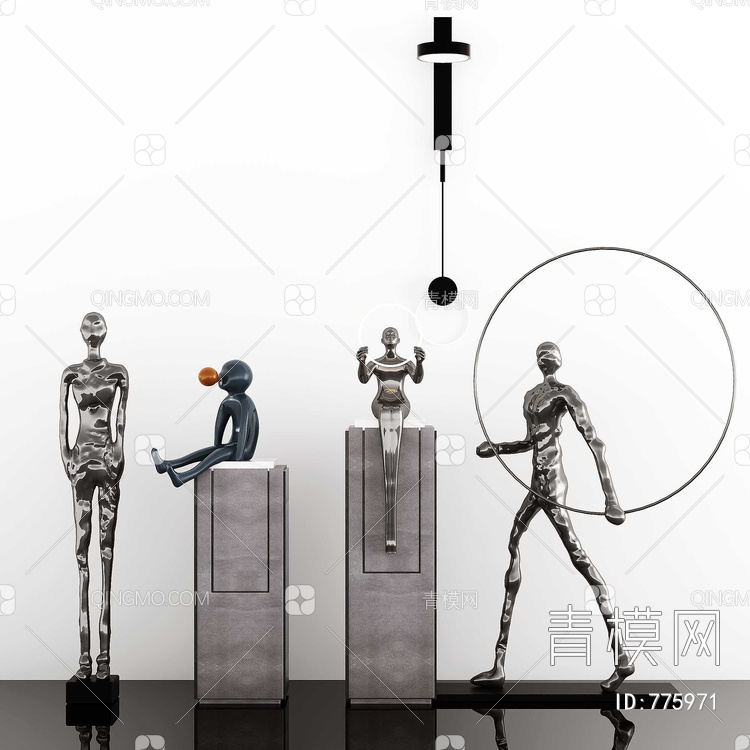 抽象金属人物雕塑3D模型下载【ID:775971】