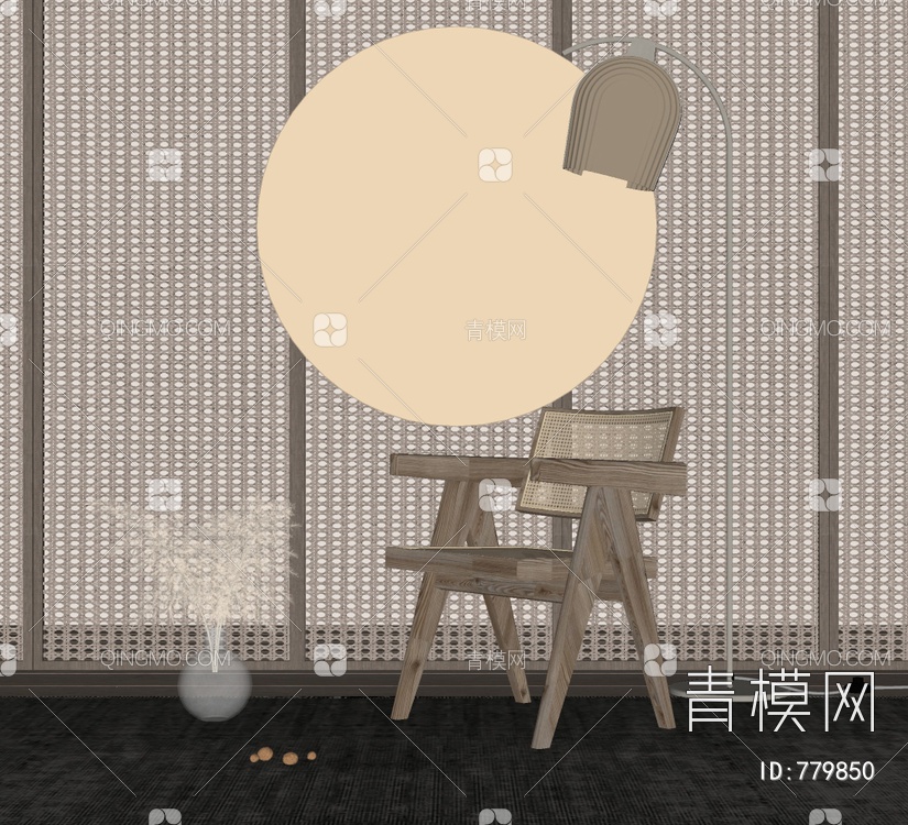 餐椅装饰画灯具组合SU模型下载【ID:779850】