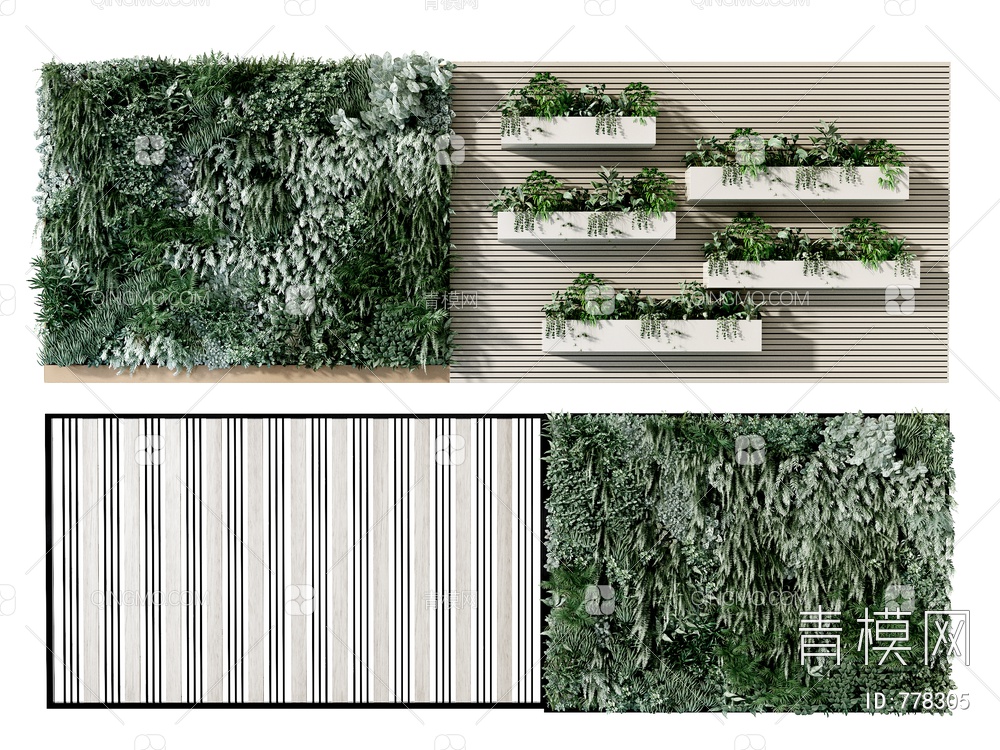 现在植物墙，绿植墙，花槽3D模型下载【ID:778305】