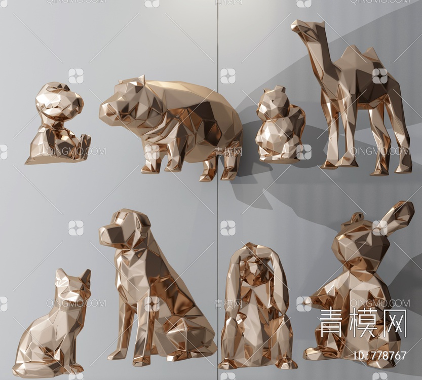 金属几何动物雕塑3D模型下载【ID:778767】