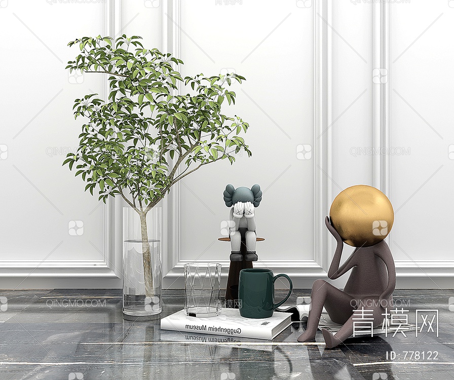 雕塑公仔，玻璃花瓶水3D模型下载【ID:778122】