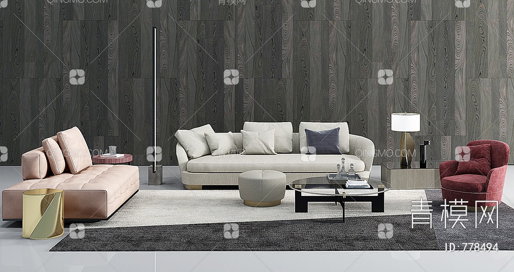 意大利布艺沙发，双人沙发3D模型下载【ID:778494】