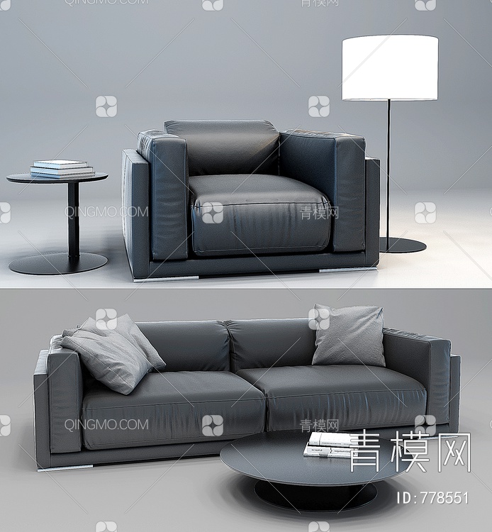 办公皮革办公沙发3D模型下载【ID:778551】