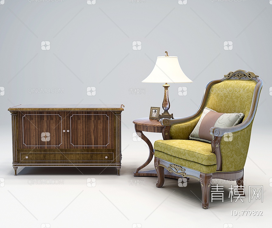 装饰柜，单人沙发3D模型下载【ID:779802】