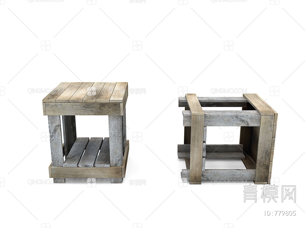 木箱子，木凳子3D模型下载【ID:779805】