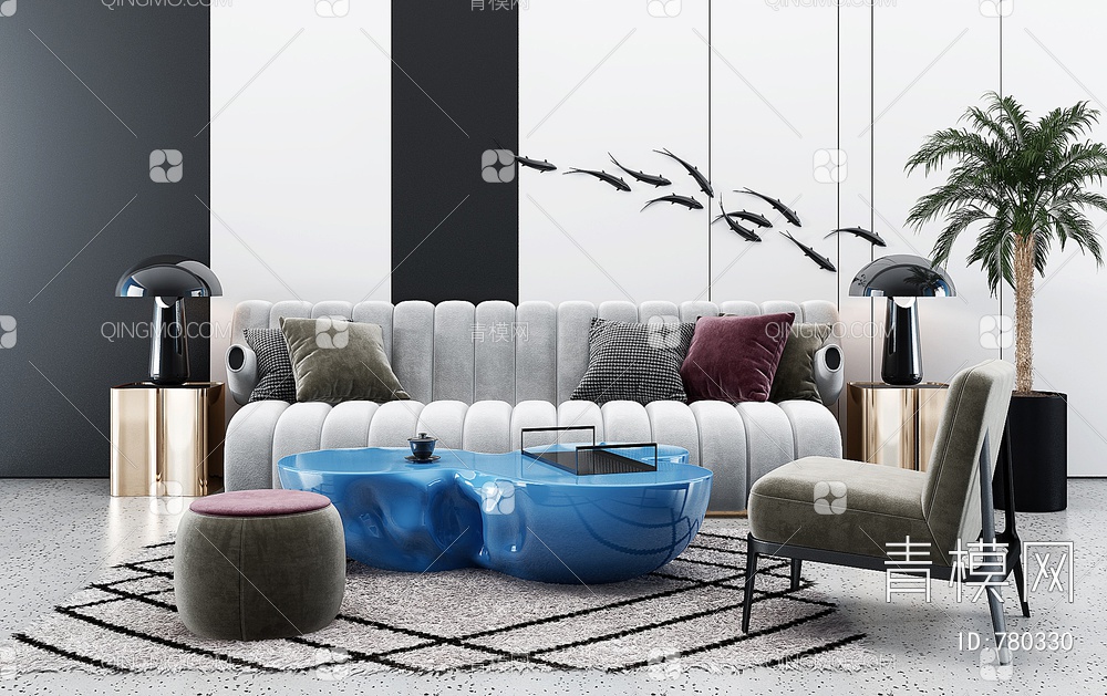 沙发组合,布艺沙发茶3D模型下载【ID:780330】