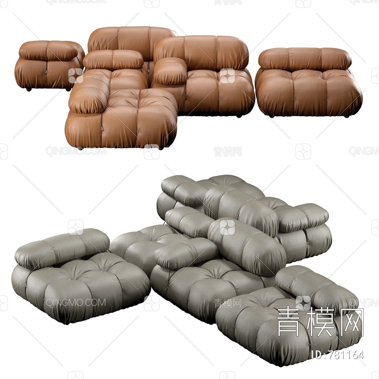 皮革拼组多人沙发3D模型下载【ID:781164】