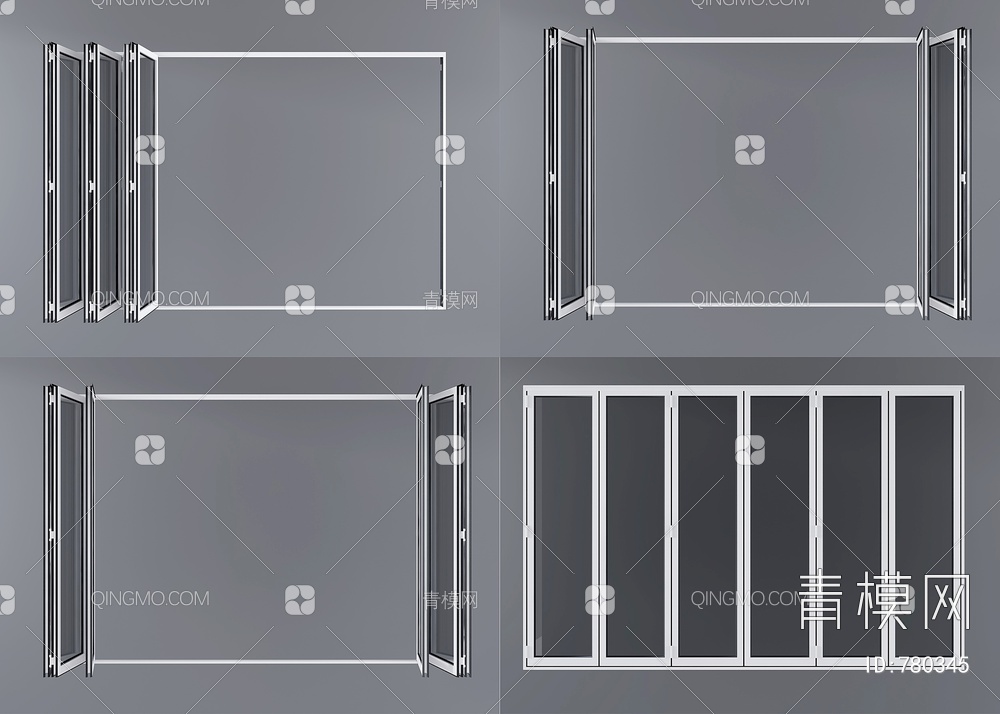 铝合金折叠门窗,隔断3D模型下载【ID:780345】