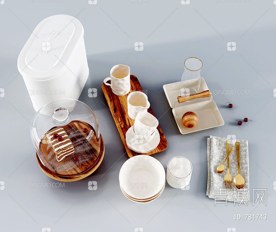 餐具摆件组合,杯子,3D模型下载【ID:781743】