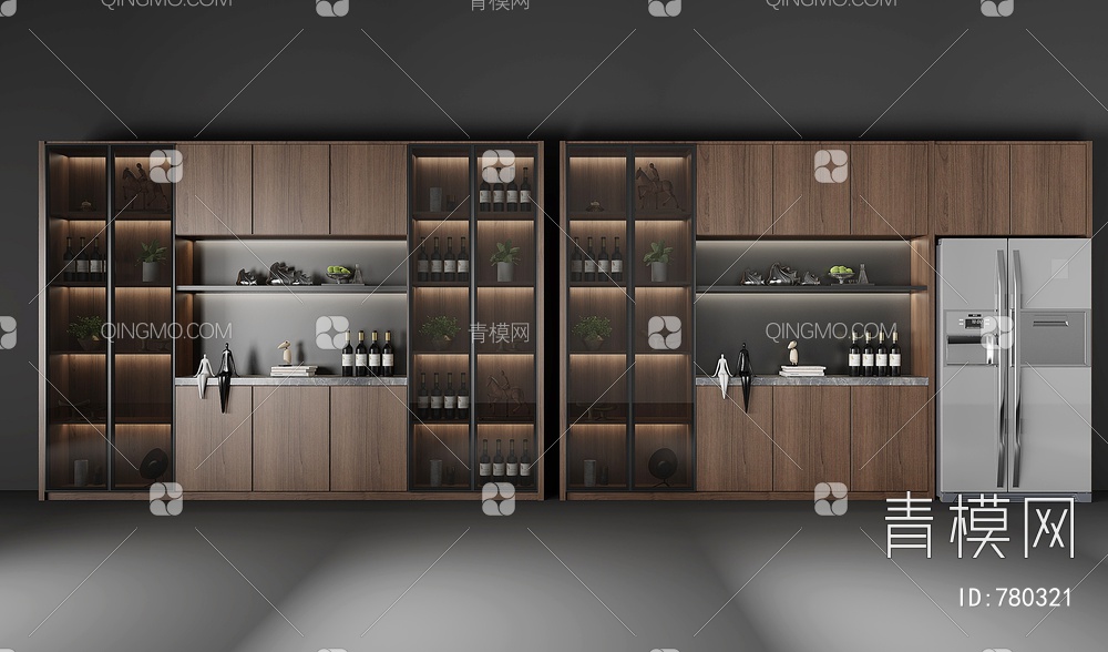 酒柜,冰箱,酒柜,3D模型下载【ID:780321】