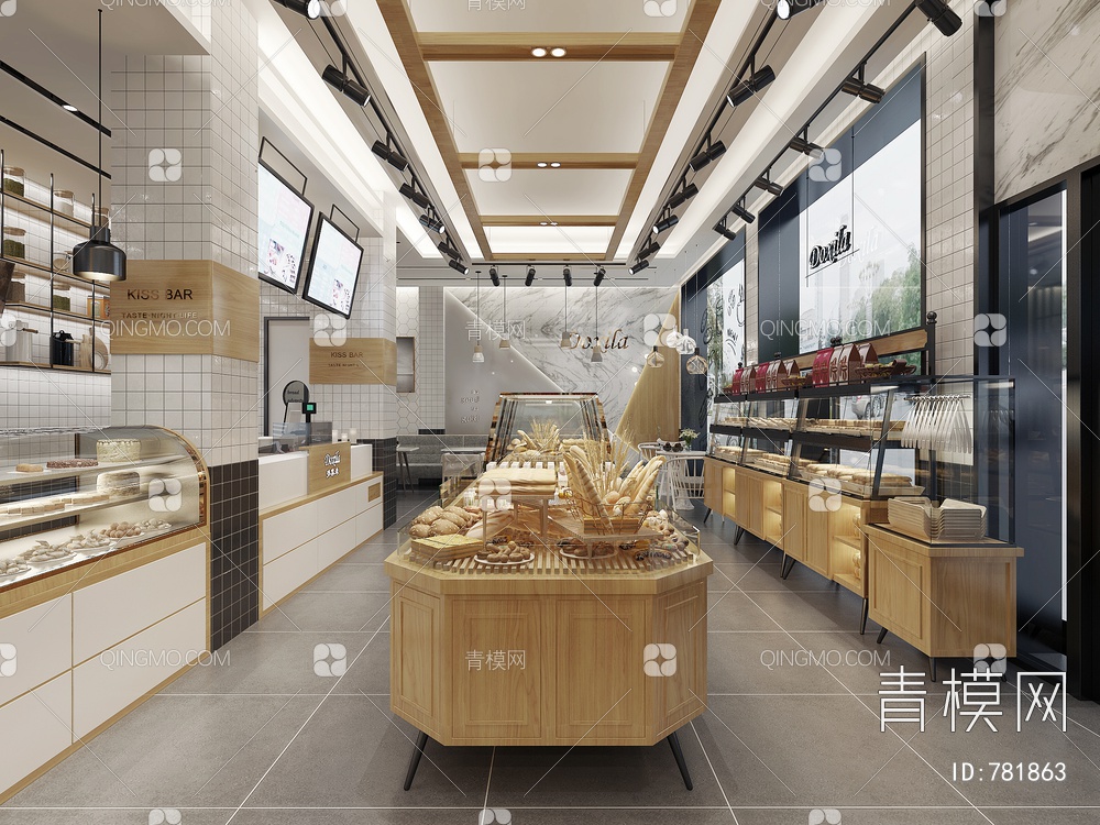 面包甜品糕点店,货架3D模型下载【ID:781863】