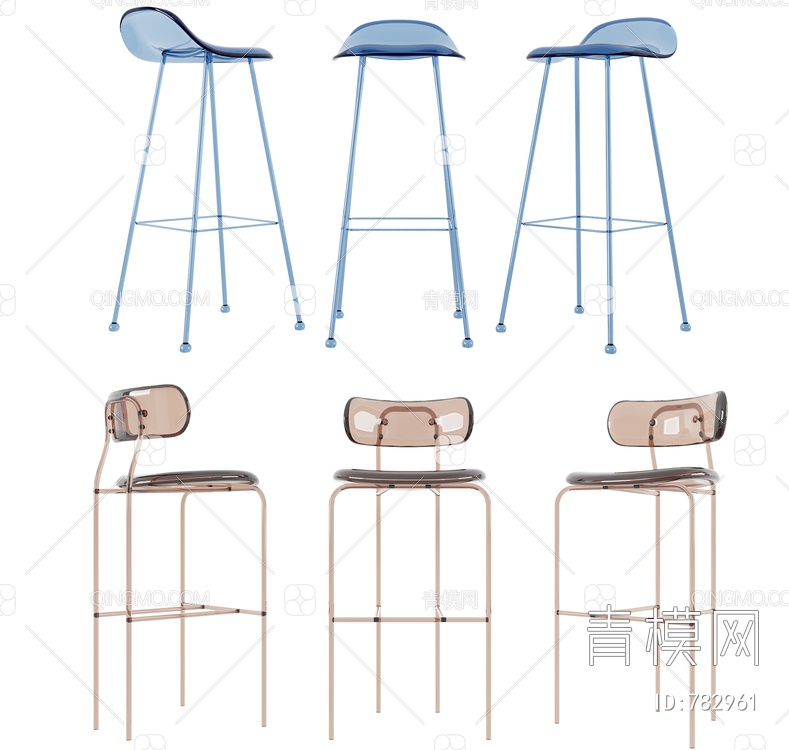 亚克力吧台椅,高脚椅3D模型下载【ID:782961】