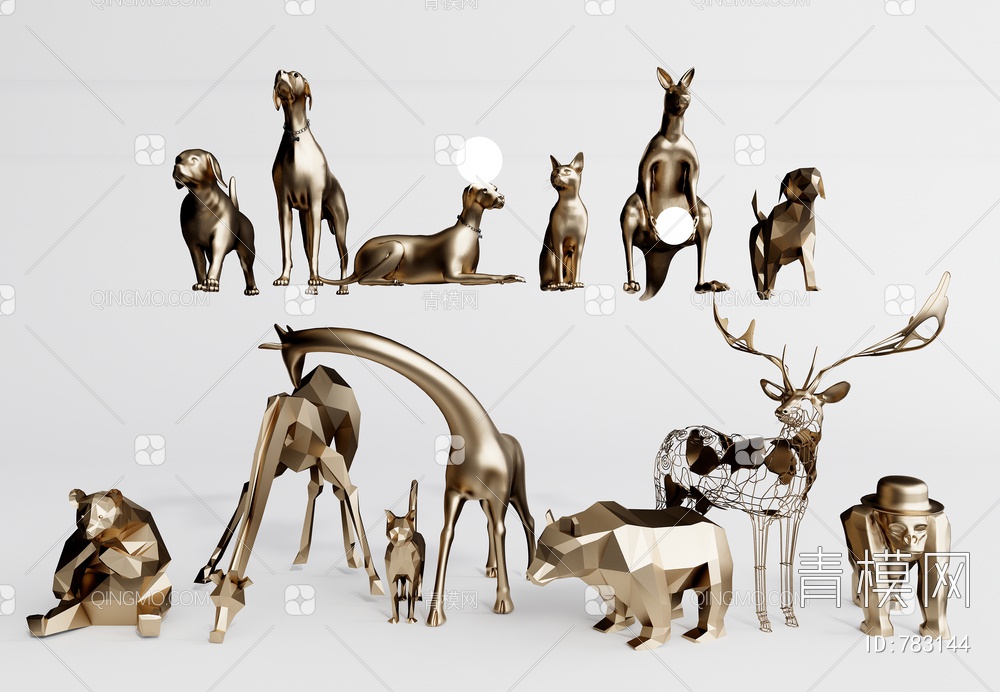 动物摆件 金属雕塑SU模型下载【ID:783144】