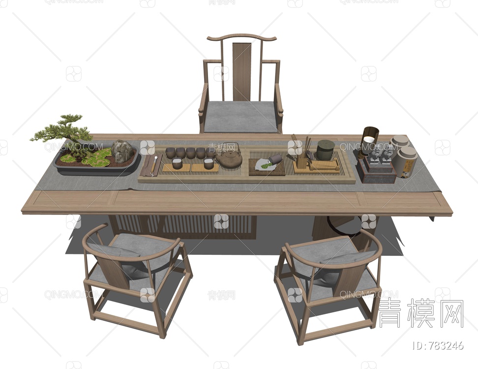 茶桌椅 茶具摆件SU模型下载【ID:783246】