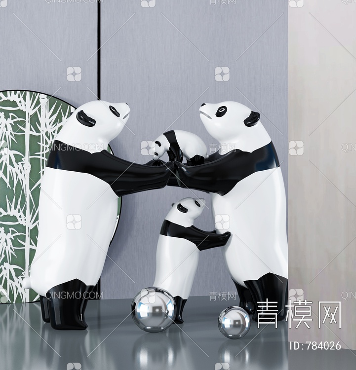 熊猫雕塑,雕像3D模型下载【ID:784026】