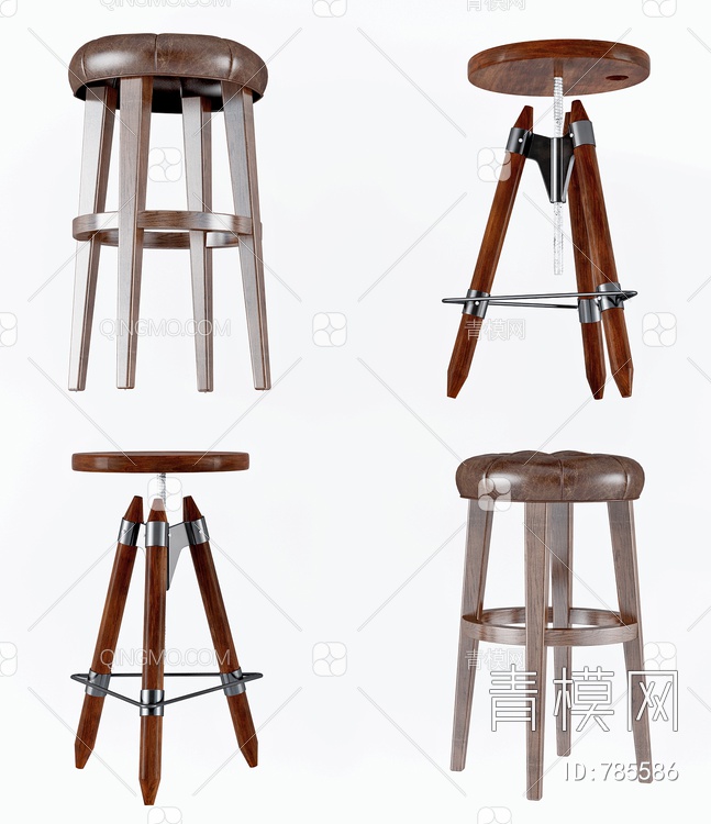 圆形吧凳，吧椅3D模型下载【ID:785586】