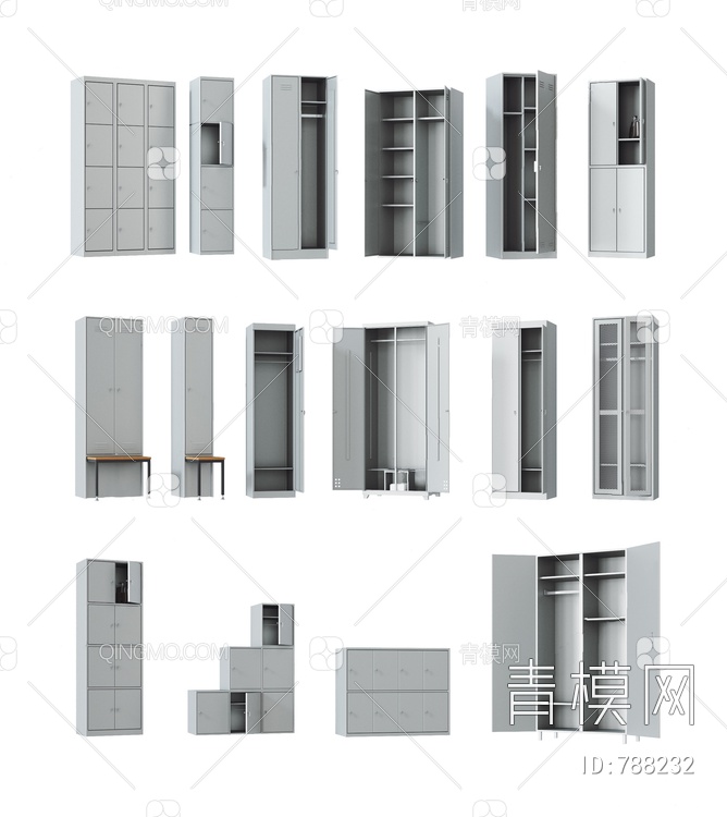 健身房更衣室衣柜组合SU模型下载【ID:788232】