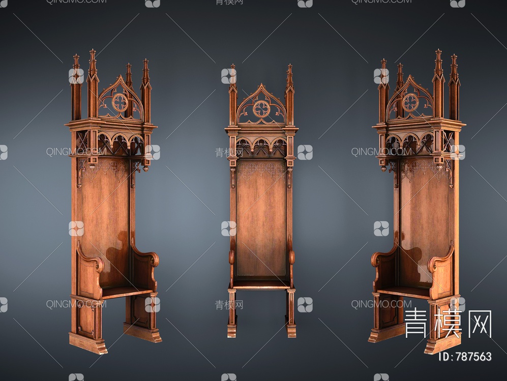 原木教堂椅3D模型下载【ID:787563】