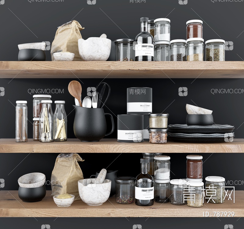 厨房用品组合,器皿3D模型下载【ID:787929】