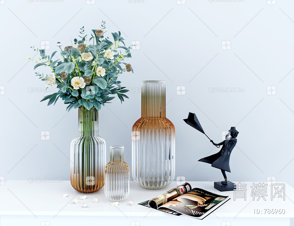 玻璃花瓶饰品摆设3D模型下载【ID:786960】