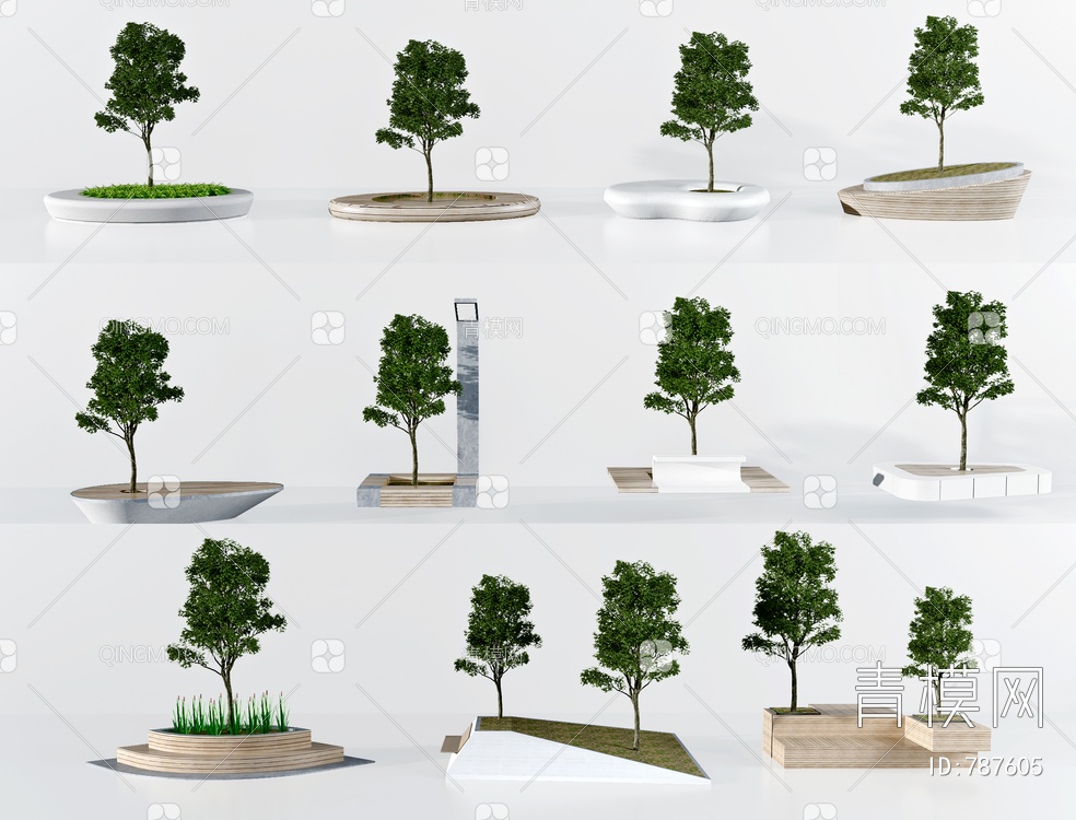 户外异形树池 公共椅3D模型下载【ID:787605】