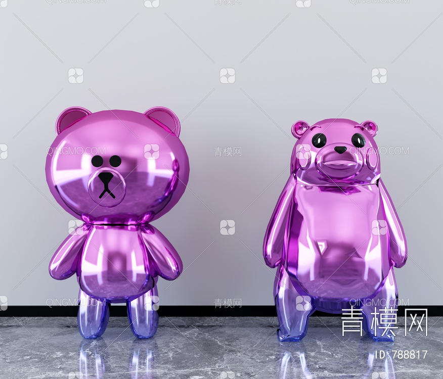 小熊水晶雕塑,3D模型下载【ID:788817】