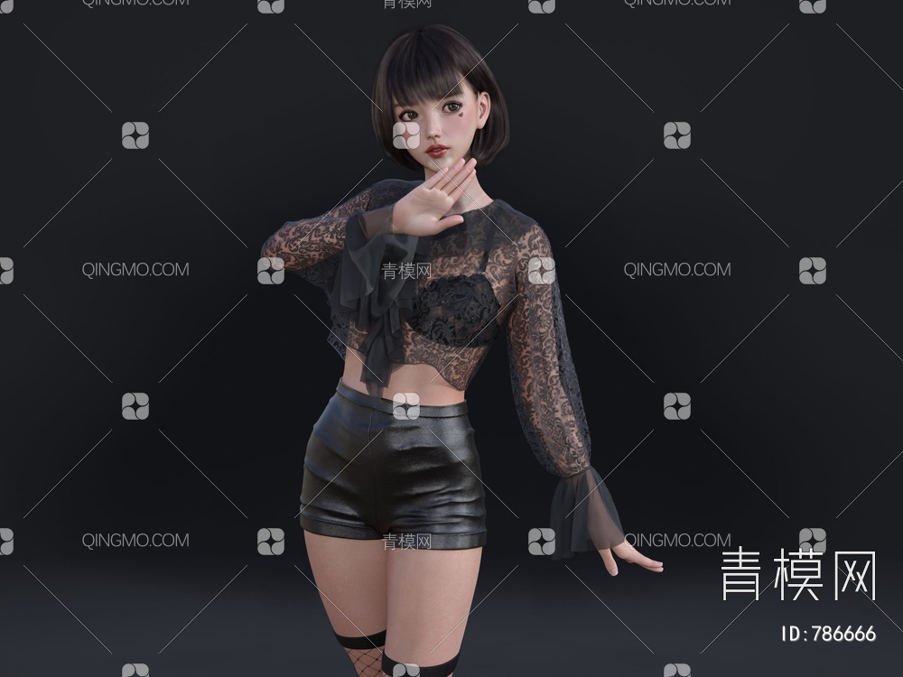 短裤女生3D模型下载【ID:786666】