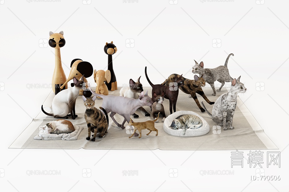 宠物狗,宠物猫,动物3D模型下载【ID:790506】