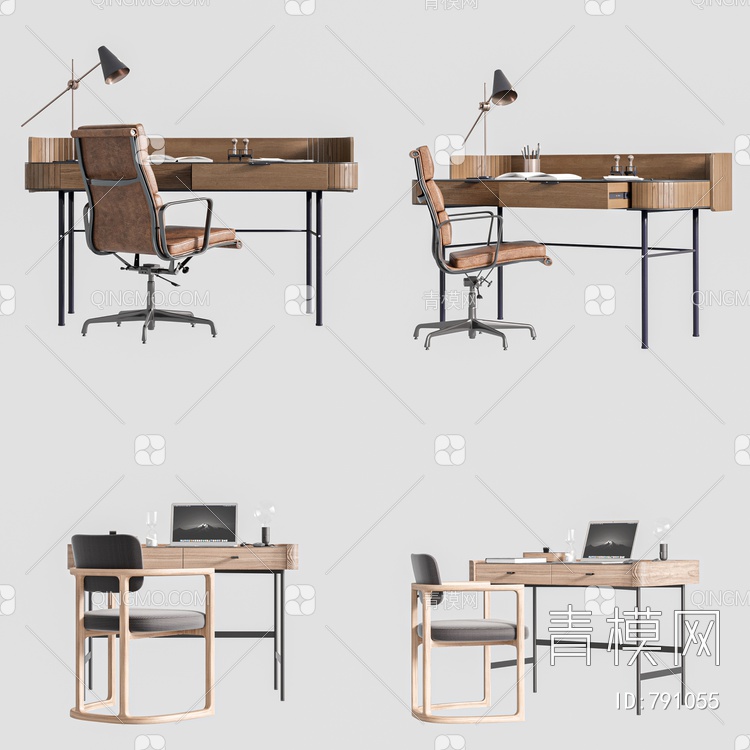 写字台 学习桌 办公桌椅3D模型下载【ID:791055】