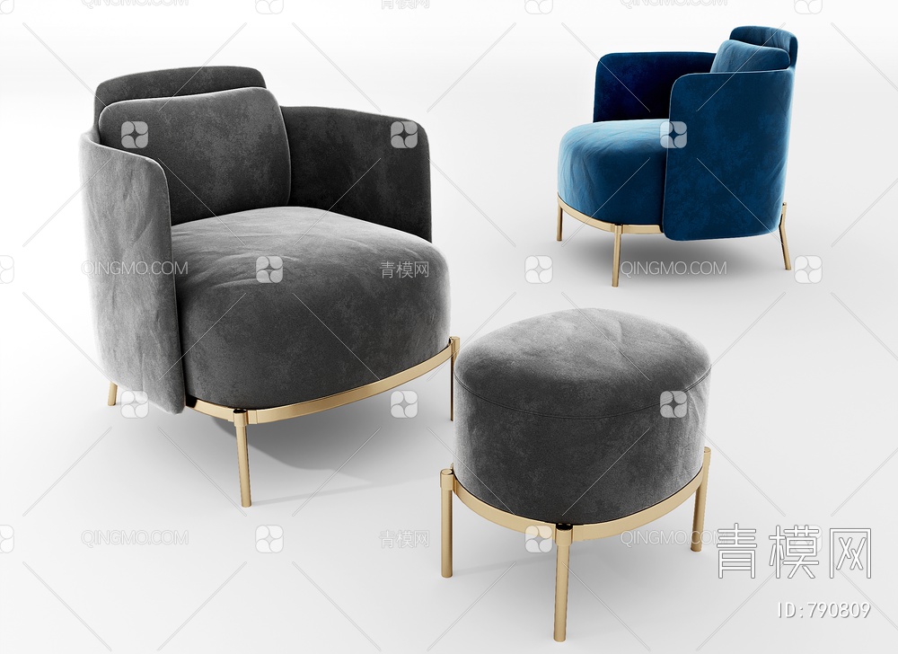 绒布沙发椅3D模型下载【ID:790809】