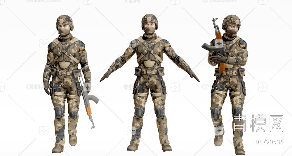 迷彩服士兵战士人物3D模型下载【ID:790536】