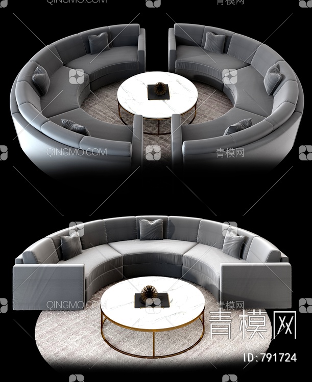 布艺异形沙发茶几3D模型下载【ID:791724】