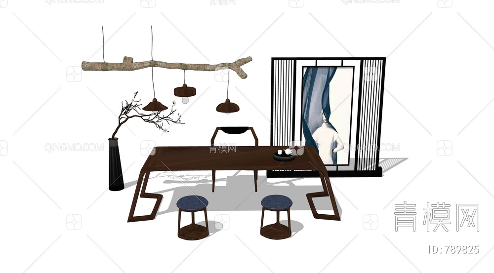 茶桌椅组合SU模型下载【ID:789825】