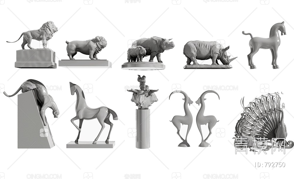 动物雕塑摆件组合3D模型下载【ID:792750】