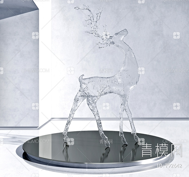 水晶鹿雕塑，3D模型下载【ID:792642】