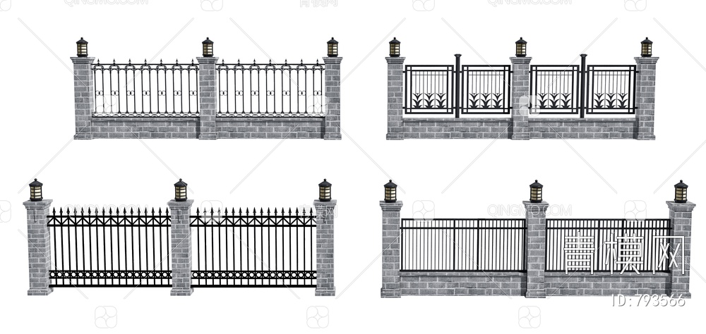铁艺围墙护栏，院墙3D模型下载【ID:793566】