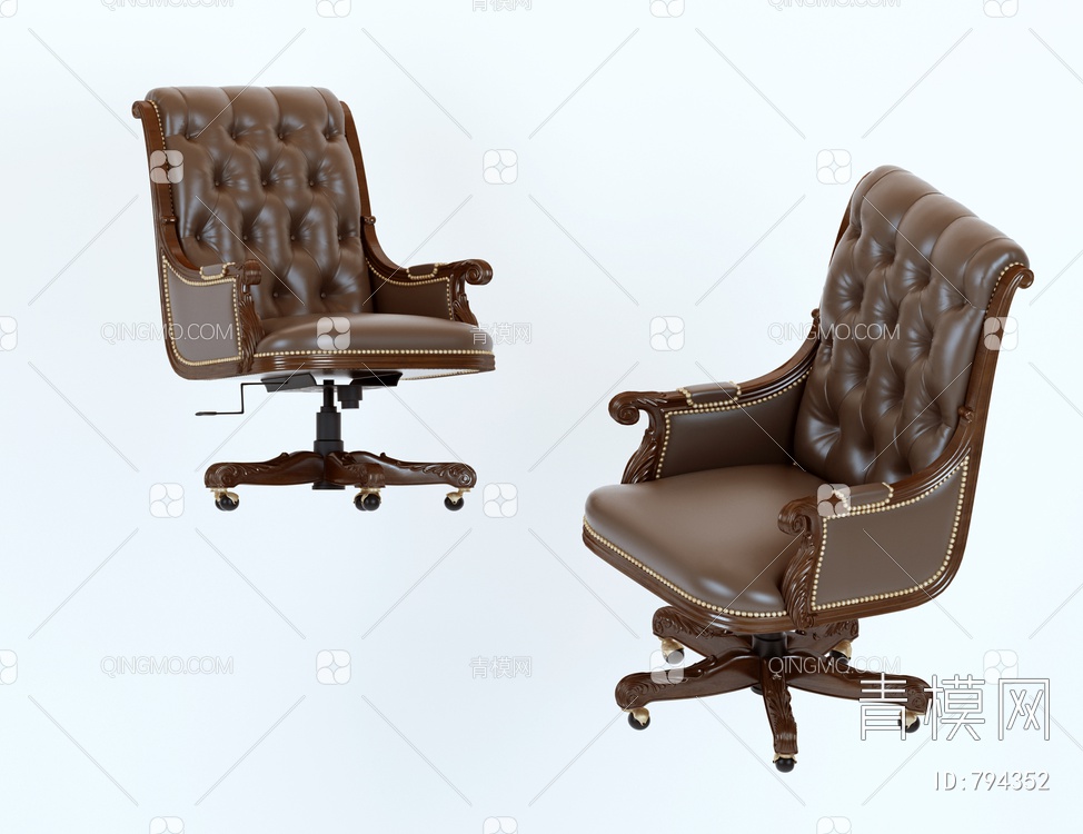 皮革大班椅，老板椅3D模型下载【ID:794352】