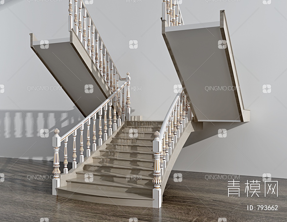 楼梯，栏杆组合3D模型下载【ID:793662】