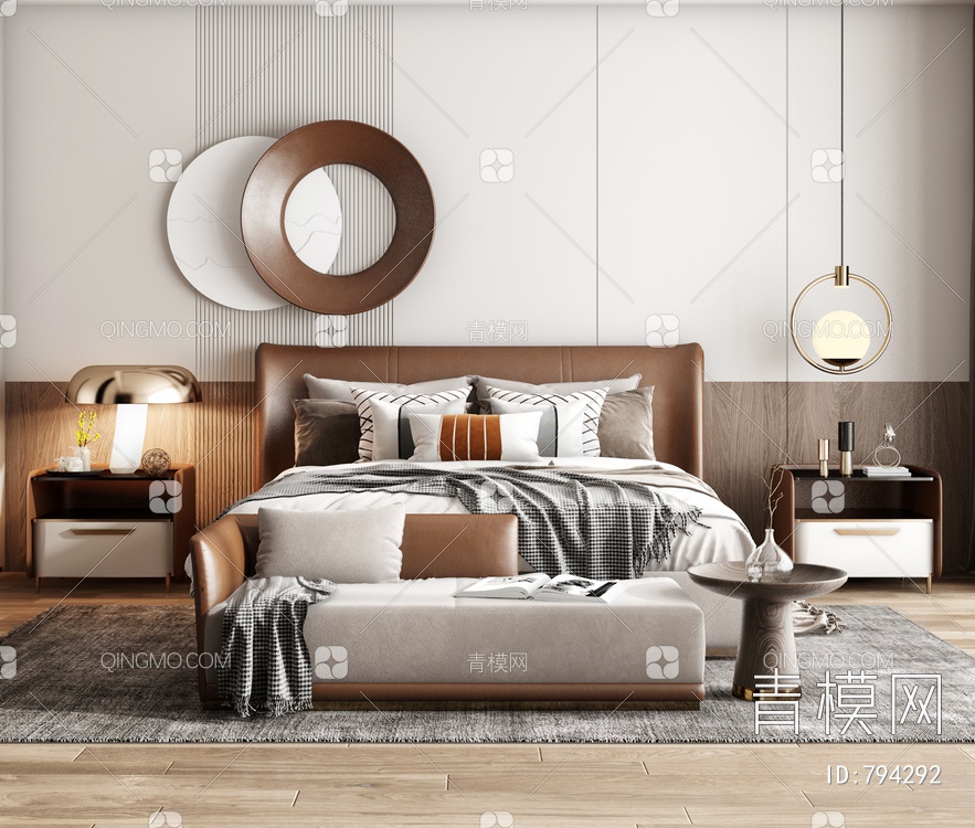 卧室双人床具组合3D模型下载【ID:794292】