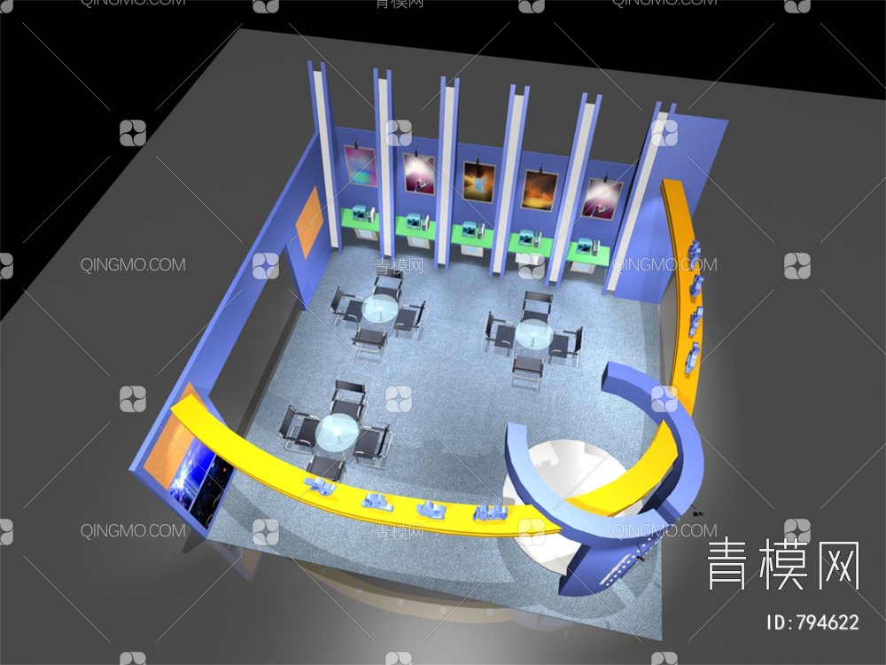 电脑产品展览展台展厅3D模型下载【ID:794622】